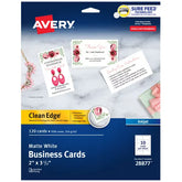 Avery® Clean Edge® Business Cards with Sure Feed Technology, 2" x 3-1/2", White, 120 Blank Cards (28877)