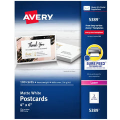 Avery® Postcards with Sure Feed® Technology, 4" x 6", White, 100 Blank Postcards for Laser Printers (5389)
