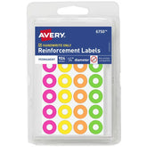 Avery Reinforcement Labels, 1/4" Diameter, Permanent Adhesive, Assorted Neon Colors, Non-Printable, 924 Page Reinforcement Stickers Total (6750)
