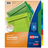 Avery® 8-Tab Binder Dividers, Big Tab™ Insertable Plastic Dividers, Multicolor, 1 Set (11901)