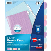 Avery® Big Tab™ Durable Paper Dividers, 8-Tab Set, Assorted Pastel Colors, Easy Peel® Labels (14429)