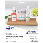 Avery® 1-1/4" x 1-3/4" Water Resistant Rectangle Labels, 256 Labels, Removable Adhesive, White (22828)