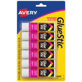 Avery(R) Glue Stick, White, 0.26 oz., Washable, 6 Permanent Glue Sticks (98095)