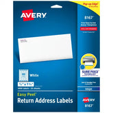 Avery® Easy Peel® Return Address Labels, Sure Feed™ Technology, Permanent Adhesive, 1/2" x 1-3/4", 2,000 Labels (8167)