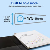 Avery® Standard Binder, 1" Round Rings, 175-Sheet Capacity, 1.4-Inch Wide Spine, Black Binder (03301)