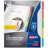 Avery® Easy View Durable Plastic Dividers, 5-Tab Set, Clear (16740)