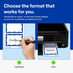 Avery® Name Badge Labels, 2-1/3" x 3-3/8", Blue Border, Laser & Inkjet Printable, 100 Removable Name Badges (05144)
