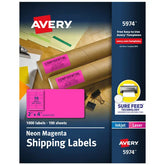 Avery Shipping Labels with Sure Feed, 2" x 4", Neon Magenta, Laser & Inkjet Compatible, 1,000 Labels Total (5974)