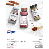 Avery® 2-11/16" x 2" Rectangle Labels, 375 Labels, Removable Adhesive, Matte White (6490)