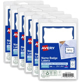 Avery® Name Badge Labels, 2-1/3" x 3-3/8", Blue Border, Laser & Inkjet Printable, 100 Removable Name Badges per Pack (6 Packs of 44144)