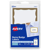 Avery® Adhesive Name Badge Labels, 2-1/3" x 3-3/8", Gold Border, 100 Removable Name Badges (05146)