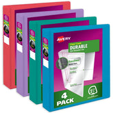 Avery® Durable View 3 Ring Binders, 1-1/2 Inch Slant Rings, 375-Sheet Capacity, Assorted Bright Colors (4-Pack of 05687)