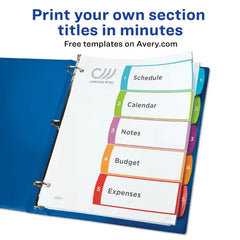 Avery® Ready Index® Dividers, 5 Tab Sets, Customizable Table of Contents, Multicolor Arched Tabs (11840)