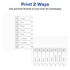 Avery® Ready Index® Dividers for 3 Ring Binders, 8 Tab Sets, Customizable Table of Contents, White Tabs (11132)