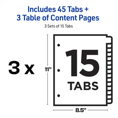 Avery&reg; Ready Index&reg; Dividers, 15 Tab Sets, Customizable Table of Contents, Multicolor Tabs, 3 Sets (11074)