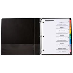 Office Essentials Table 'n Tabs Jan-Dec Dividers, 12-Tab Set, White Paper, Multicolored Tabs, 1 Binder Divider Set (11679)