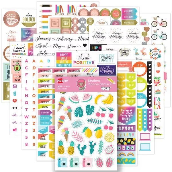 Avery&reg; Student Planner Stickers Variety Pack, 30 Sticker Sheets, 1,452 Stickers Total (6784)