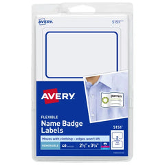 Avery&reg; Flexible Adhesive Name Badge Labels, 2-1/3" x 3-3/8", Blue Border, 40 Removable Name Badges (05151)