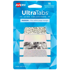 Avery&reg; Ultra Tabs&reg; Luxe Collection Margin Tabs, 2-1/2" x 1", Assorted Holographic Trio Designs, 16 Tabs (74179)