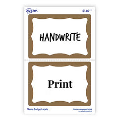 Avery&reg; Adhesive Name Badge Labels, 2-1/3" x 3-3/8", Gold Border, 100 Removable Name Badges (05146)