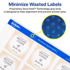 Avery&reg; Square Labels, 2" x 2", Matte White, Laser & Inkjet Compatible, 300 Labels Total (22806)