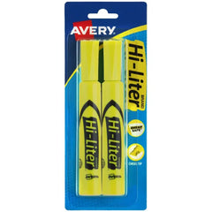 Avery(R) Hi-Liter(R) Desk-Style Highlighters, SmearSafe(R), Chisel Tip, 2 Yellow Highlighters (24081)