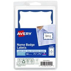 Avery&reg; Name Badge Labels, 2-1/3" x 3-3/8", Blue Border, Laser & Inkjet Printable, 100 Removable Name Badges (05144)