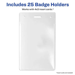 Avery&reg; Heavy Duty Badge Holders, 4" x 3", 25 Vertical ID Badge Holders (74472)