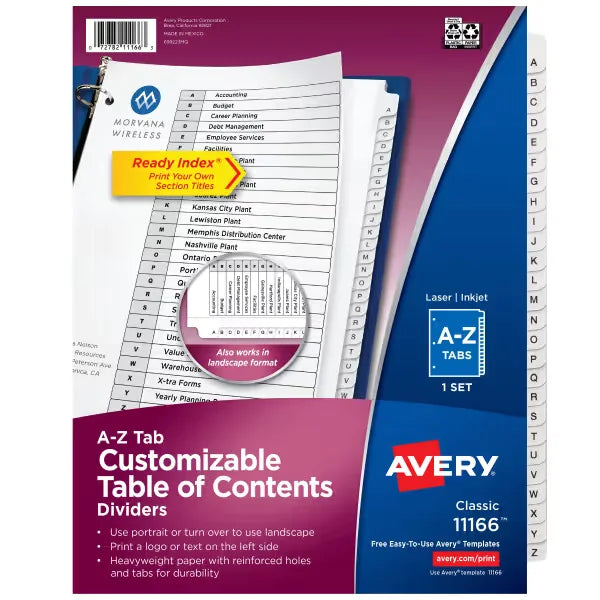Avery&reg; Ready Index&reg; Extra-Wide A-Z Dividers, 26 Tabs Sets, Multicolor Tabs, Works Great with Sheet Protectors (11166)