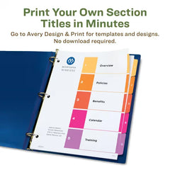 Avery&reg; EcoFriendly Recycled Dividers, 5-Tab, Multicolor, Ready Index&reg; Customizable Table of Contents, 3 Sets (11080)
