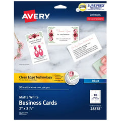 Avery&reg; Clean Edge&reg; Business Cards with Sure Feed Technology, 2" x 3-1/2", White, 90 Blank Cards (28878)