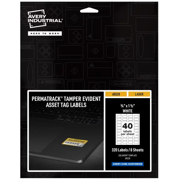 Avery&reg; PermaTrack&reg; Tamper-Evident Asset Tag Labels, 3/4" x 1-1/2", 320 Labels (60528)