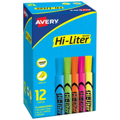 Avery(R) Hi-Liter(R) Desk-Style Highlighters, SmearSafe(R), Chisel Tip, 12 Assorted Color Highlighters (98034)