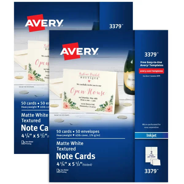 Avery&reg; Note Cards with Envelopes, 4-1/4" x 5-1/2", Textured White, Inkjet Printer Compatible (2 Packs of 5813)