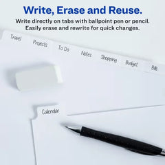 Big Tab&trade; Write & Erase Paper Dividers with Gold Reinforcement, 8-Tab Set, White, 6 Sets (21213)
