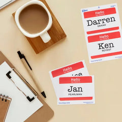 Avery&reg; Hello My Name Is Adhesive Name Badge Labels, Red Border, 100 Removable Name Badges (05140)