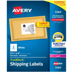 Avery&reg; Printable Shipping Labels with Sure Feed&reg;, 3-1/3" x 4", White, 600 Blank Mailing Labels for Laser Printers (5164)