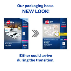Avery&reg; Tickets with Tear-Away Stubs, 1-3/4" x 5-1/2", Matte White, 500 Blank Tickets (16795)