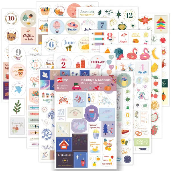 Avery&reg; Holidays and Seasons Planner Sticker Pack, 15 Sheets, 571 Total (6776)