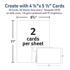 Avery&reg; Note Cards with Envelopes, 4-1/4" x 5-1/2", Textured White, Inkjet Printer Compatible, 50 Total (3379)
