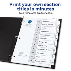 Avery&reg; Ready Index&reg; Dividers for 3 Ring Binders, 12 Tab Sets, Customizable Table of Contents, White Tabs, 3 Sets (11078)