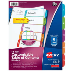 Avery&reg; Ready Index&reg; Dividers, 5 Tab Sets, Customizable Table of Contents, Multicolor Arched Tabs (11840)