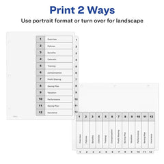 Avery&reg; Ready Index&reg; Dividers for 3 Ring Binders, 12 Tab Sets, Customizable Table of Contents, White Tabs, 3 Sets (11078)