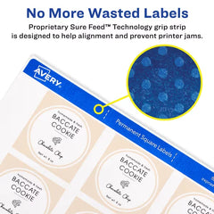 Avery&reg; 1-1/2" x 1-1/2" Square Labels with Sure Feed, 600 Labels, Permanent Adhesive, Matte White (22805)
