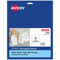 Avery&reg; Tags with Metallic Gold Borders and Strings, 2" x 3-1/2", 40 Total, Laser/Inkjet Printable Tags (3326)