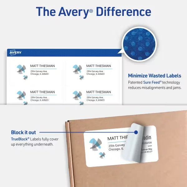 Avery&reg; TrueBlock&reg; Shipping Labels with Sure Feed&reg;, 2" x 4", White, 100 Blank Mailing Labels (18163)