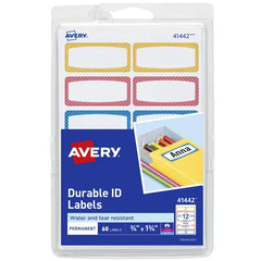 Avery&reg; Durable Labels, 3/4" x 1-3/4", Assorted Neon Border Colors, Water-Resistant Labels, 60 Rectangle Labels Total (41442)