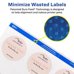 Avery&reg; 2-1/2" Diameter Round Labels with Sure Feed&trade;, Permanent Adhesive, Matte White, 225 Labels (22562)