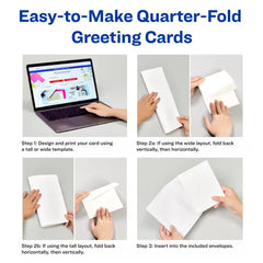 Avery&reg; Quarter-Fold Greeting Cards with Envelopes, 4-1/4" x 5-1/2", Matte White, Inkjet Printers, 20 Total (3266)