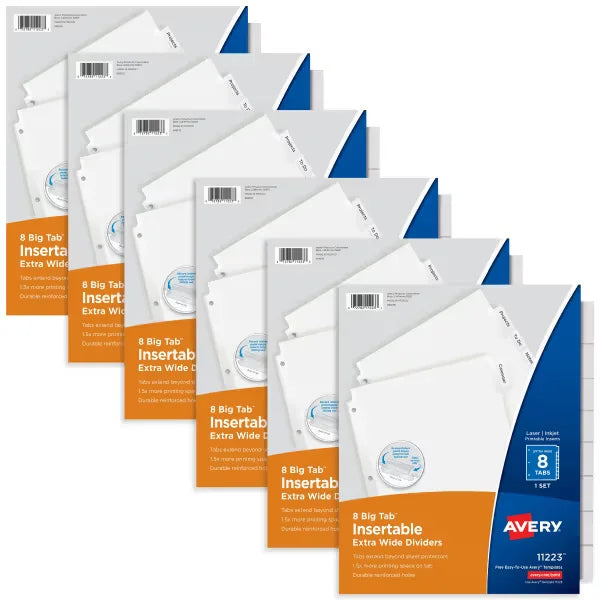 Avery&reg; Extra-Wide Big Tab&trade; Insertable Tab Dividers, 8-Tab, Clear Tabs, Works With Sheet Protectors, 6 Sets (11254)
